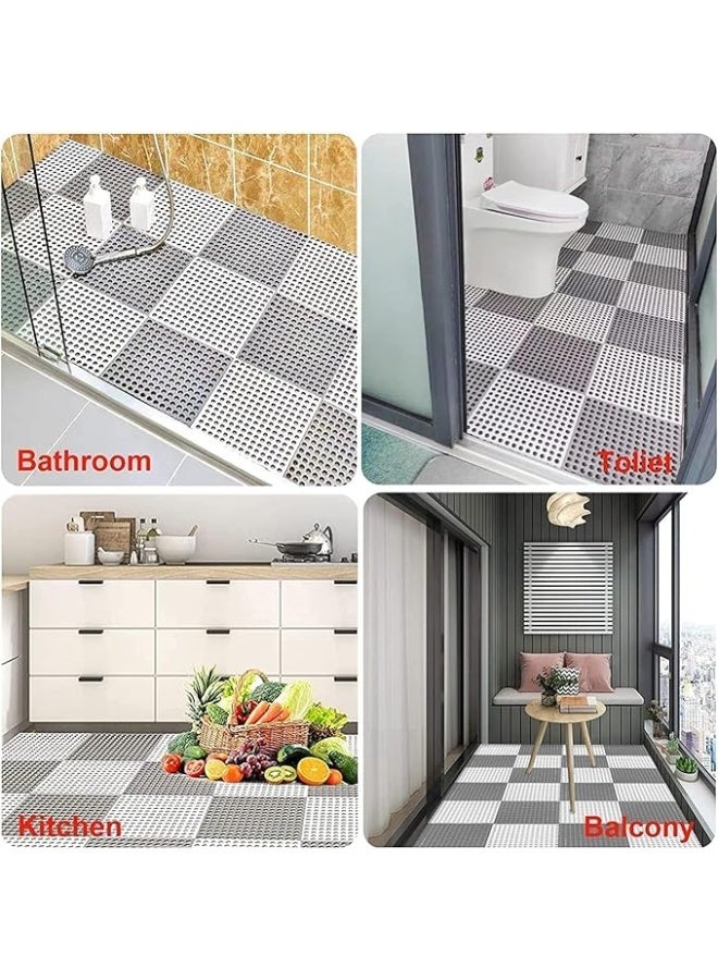 MunKan 12-Pcs PVC Bath Mat Non Slip Shower Mat Bathroom Mats Bathroom Rugs Interlocking Soft Floor Mats PVC Floor Mat with Drain Holes for Home Kitchen Bathroom Shower Pool Balcony ( 6pcs Gray+6pcs White ) - Image 3